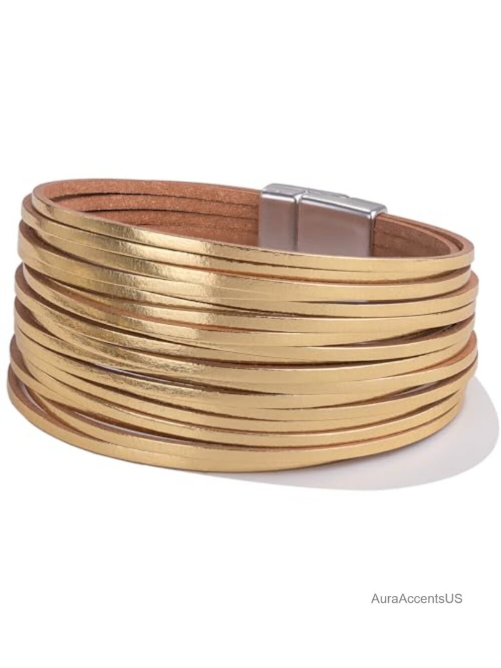 Boho Chunky Leather Wrap Bracelet Magnetic Cuff Statement
